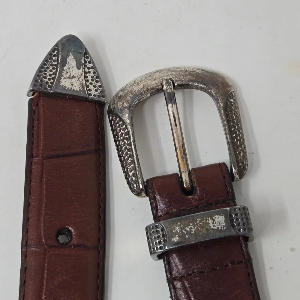 Mens Brown Croco Embossed Leather Golf Belt Silver Western Buckle Golf Clubs 38
